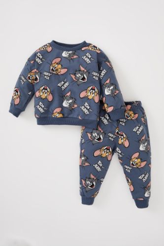 Erkek Bebek Tom & Jerry Lisanslı Regular Fit Bisiklet Yaka Sweatshirt Eşofman Alt Takım