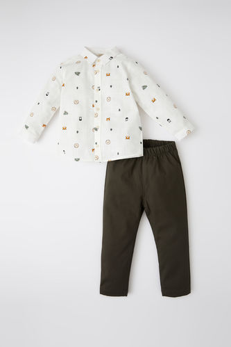 Baby Boy Lion Pattern Cotton Long Sleeve Shirt Pants Set