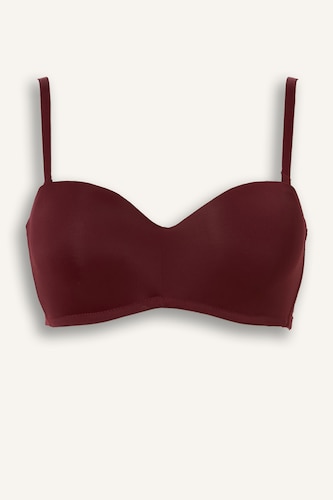Kadın Bordo Micro Kaplı Yarım Dolgulu Balenli Straplez Sütyen
