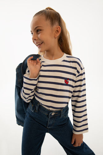 T-shirt à manches longues en coton peigné coupe décontractée pour fille