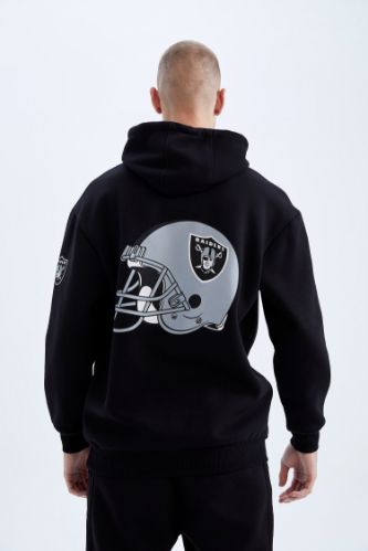 Black MAN DeFactoFit NFL Las Vegas Raiders Boxy Fit Hoodie Kangaroo Pocket  Sweatshirt 2723722