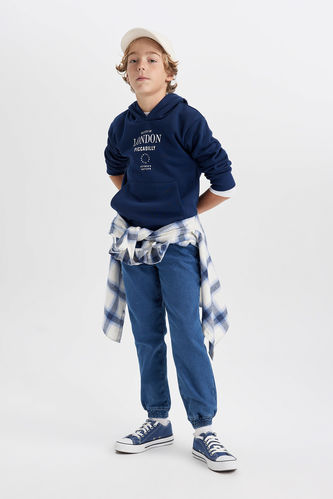 Erkek Çocuk Jogger Esnek Bantlı Paça Jean Polar Astarlı Pantolon