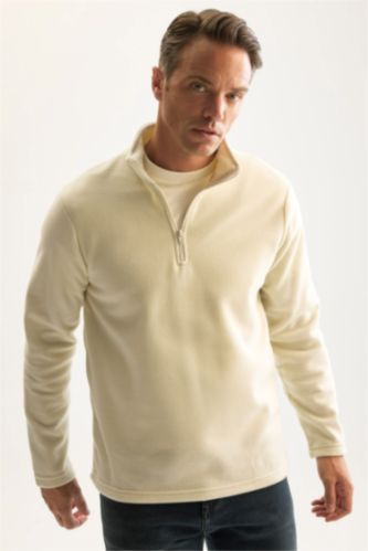 Erkek Ekru Regular Fıt Polar Sweatshirt