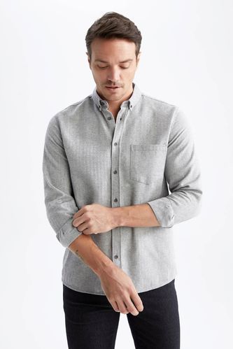 Regular Fit Shirt Collar Flanel Long Sleeve Shirt