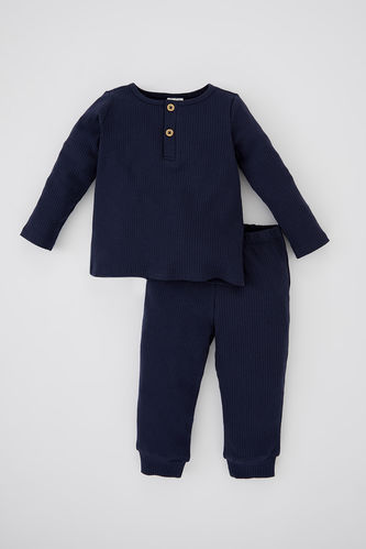 Erkek Bebek Regular Fit Uzun Kollu  Fitilli Kaşkorse Pijama Takımı