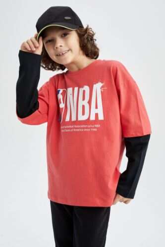 White BOYS & TEENS Boys' Defacto Fit NBA Regular Fit Crew Neck