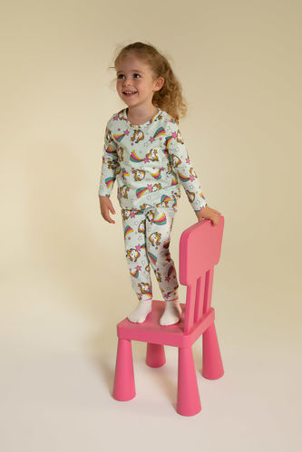 Kız Bebek Regular Fit Unicorn Desenli Uzun Kollu Pijama Takım