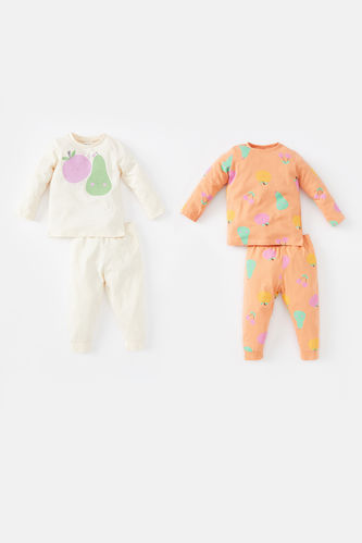Kız Bebek Meyve Desenli Uzun Kollu Penye 4'lü Pijama Takımı