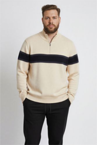 Pull slim à col montant zippé à blocs de couleur