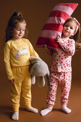 Kız Bebek Yıldız Desenli Uzun Kollu Penye 4'lü Pijama Takımı