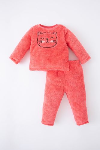 Пижама вязанная 2 шт. стандартного кроя с принтом животных с длинным рукавом из плюша для малышей девочек