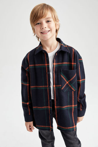 Boys Oversize Fit Flannel Long Sleeve Shirt