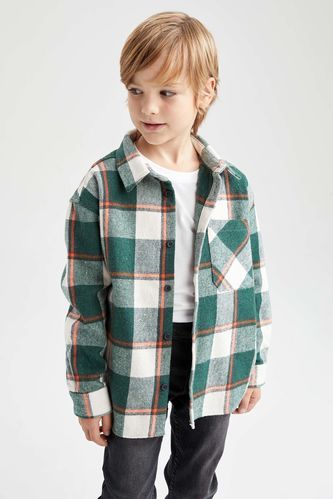 Boys Oversize Fit Long Sleeve Flannel Shirt