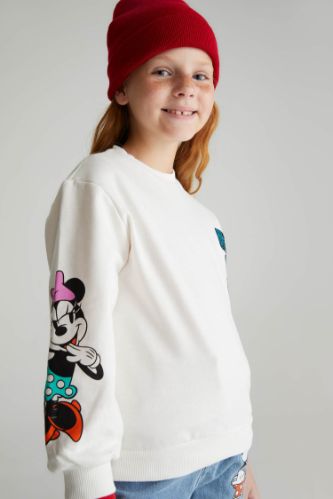 FILLES Écru Sweat- Shirt Tissu Sweat Épais Coupe décontractée Col rond Mickey & Minnie (Standard Characters)