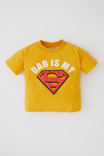 Erkek Bebek Superman Bisiklet Yaka Kısa Kollu Penye Tişört