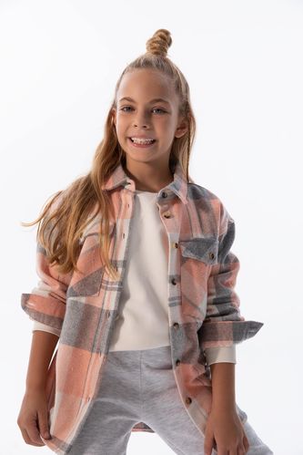 Kız Çocuk Kareli Cepli Uzun Kollu Gömlek