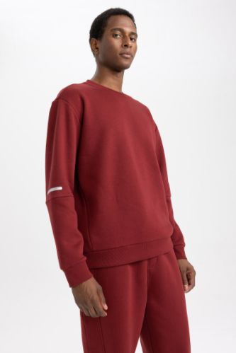 DeFactoFit Standart Fit Bisiklet Yaka Basic Düz Reflektör Detaylı Kalın Sweatshirt