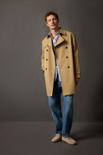 Regular Fit Polo Neck Lined Trench Coat