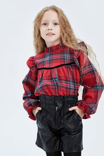 Kız Çocuk Kareli Uzun Kollu Bluz