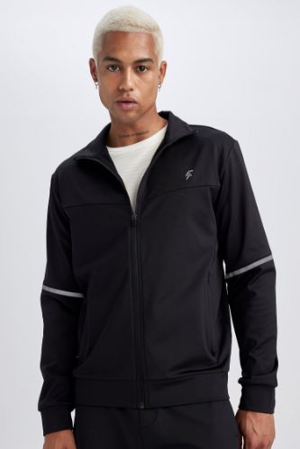DeFactoFit Slim Fit Dar Kesim Skuba Dalgıç Kumaş Sporcu Fermuarlı Sweatshirt
