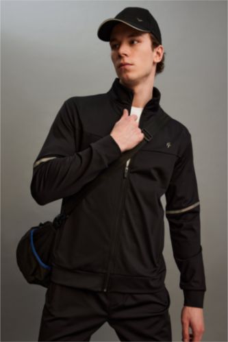 MAN Black Slim Fit Scuba Fabric Cardigan