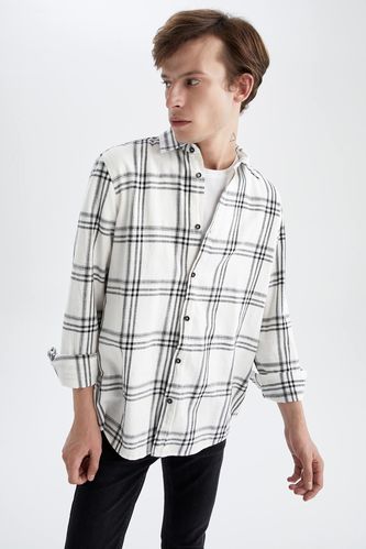 Regular Fit Polo Collar Poplin Printed Long Sleeve Shirt