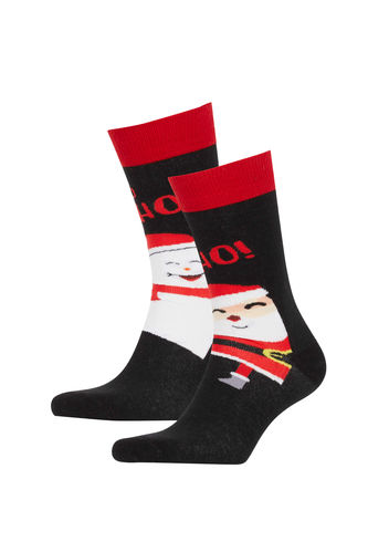 Men Christmas Themed 2 Piece Cotton Long Socks