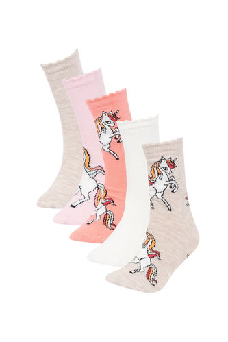 Girls 5 Pack Cotton Long Socks