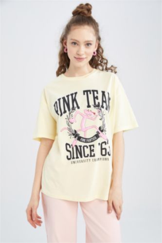Yellow WOMAN Coool Pink Panther Licensed Oversize Fit Crew Neck
