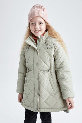 Girls Hooded Quilted Long Coat