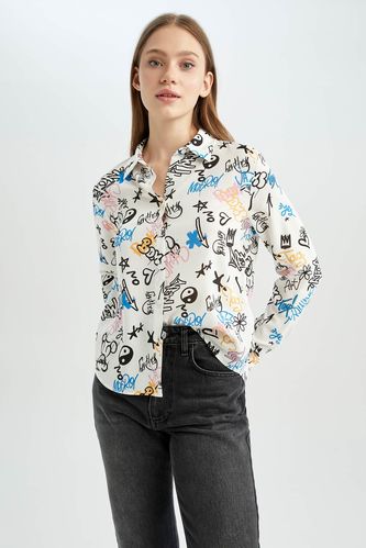 Regular Fit Shirt Collar Printed Long Sleeve Shirt