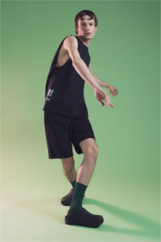 HOMME Noir Short Coupe Régulière Ourlet régulier