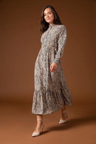Half Turtleneck Printed Long Sleeve Dress