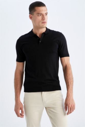 Man Black Slim Fit Short Sleeve Polo T-Shirt