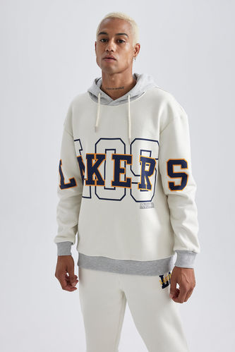 Defacto Fit NBA Los Angeles Lakers Lisanslı Sweatshirt Ekru