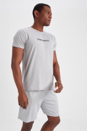 HOMME Gris Defacto Fit T-Shirt De Sport À Col Ras Du Cou Coupe Slim