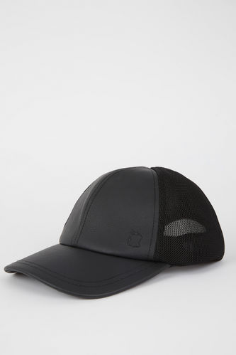 Erkek Elma Derisi Geri Dönüşümlü Siyah Cap Şapka