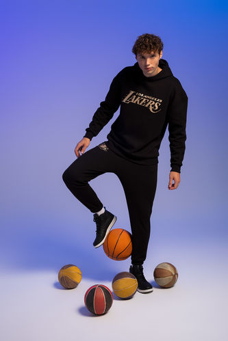 DeFactoFit NBA Los Angeles Lakers Comfort Fit Kapüşonlu Kalın Sweatshirt
