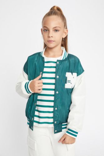 Turquoise GIRLS & TEENS Bomber Collar Coat 2768345 | DeFacto