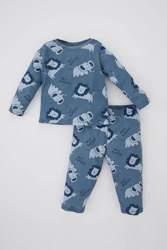 Пижама вязанная 2 шт. стандартного кроя сафари с длинным рукавом из рибаны для малышей мальчиков