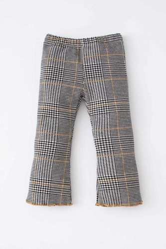 Flare Plaid Normal Waist Trousers