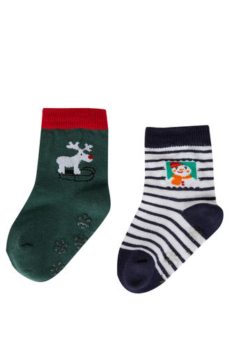 Baby Boy Christmas Themed 2-Pack Cotton Long Socks