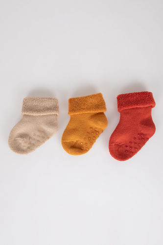 Erkek Bebek Kaydırmaz Taban 3'lü Pamuklu Uzun Çorap