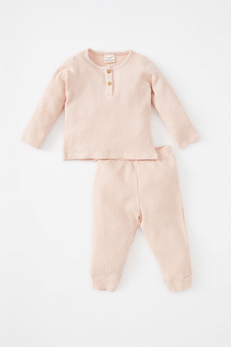 Kız Bebek Regular Fit Uzun Kollu Waffle Pijama Takım