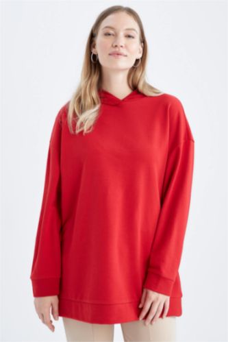 WOMAN Red Relax Fit Hooded Sweat Tunic