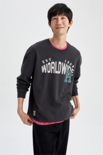 Boxy Fit Bisiklet Yaka Baskılı Sweatshirt