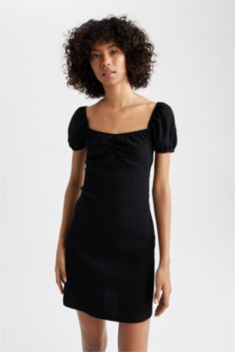 green emerald velvet dress Chic Short Sleeve Dress – Flared Mini Fit in Solid Colors – ZINNTRA main image 0