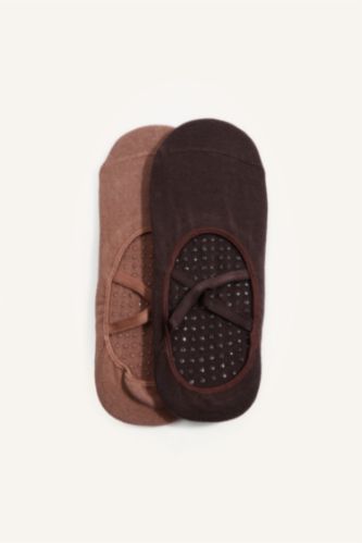 Women Brown 2 piece Cotton Pilates Socks