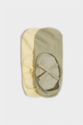 Women Light Yellow 2 piece Cotton Pilates Socks