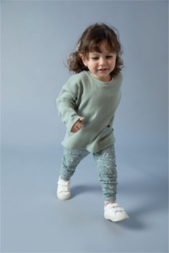 BÉBÉ FILLE Vert Clair Ensemble En Tricot Col Ras Du Cou Fleur Manche Longue 2 BéBé Fille